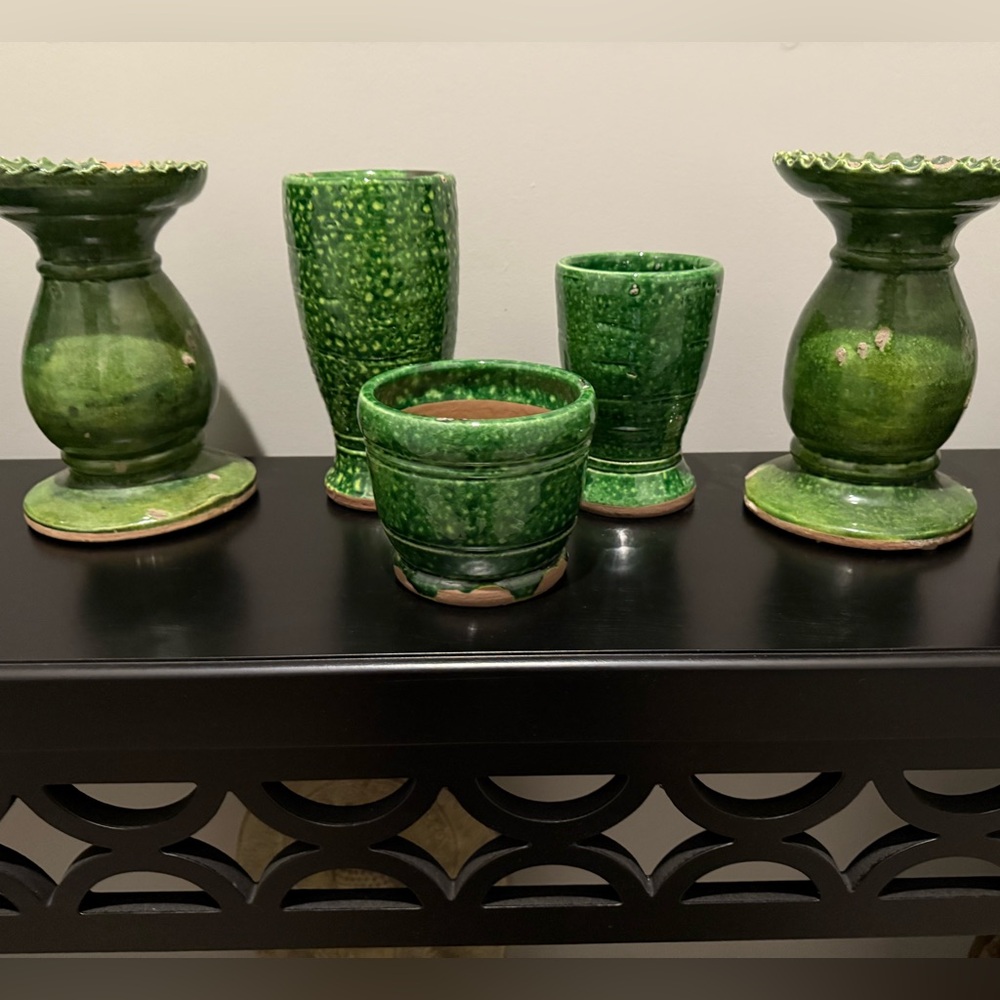 New Pottery Barn Hunter Collection Hand Thrown and Hand Crafted Cachepot, Green